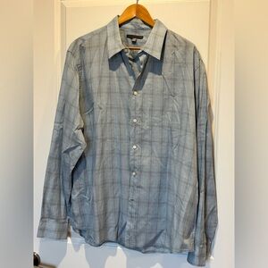 John Varvatos XXL Mens Light Blue Plaid Button Down Shirt Long Sleeve